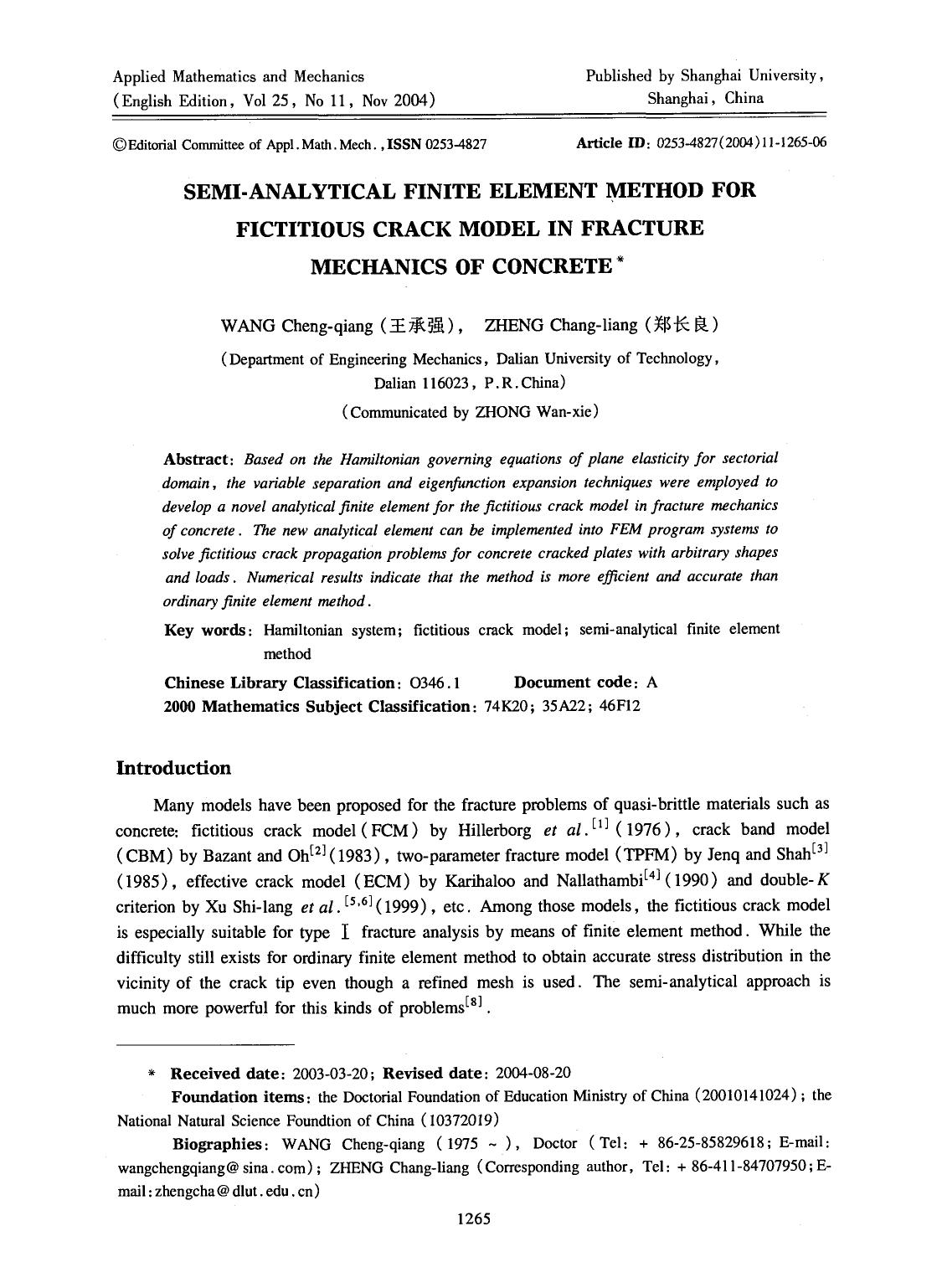 Semi-analytical finite element method for fictitious crack model in fracture mechanics of concrete by Unknown
