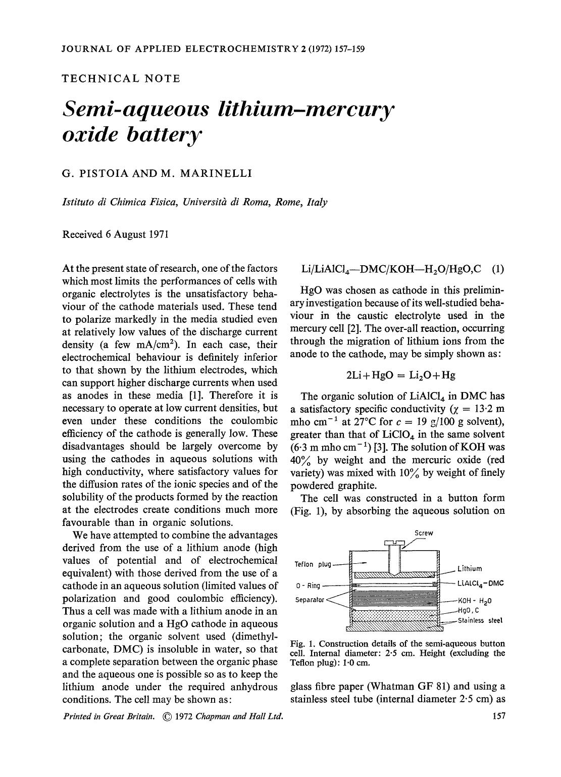Semi-aqueous lithium-mercury oxide battery by Unknown