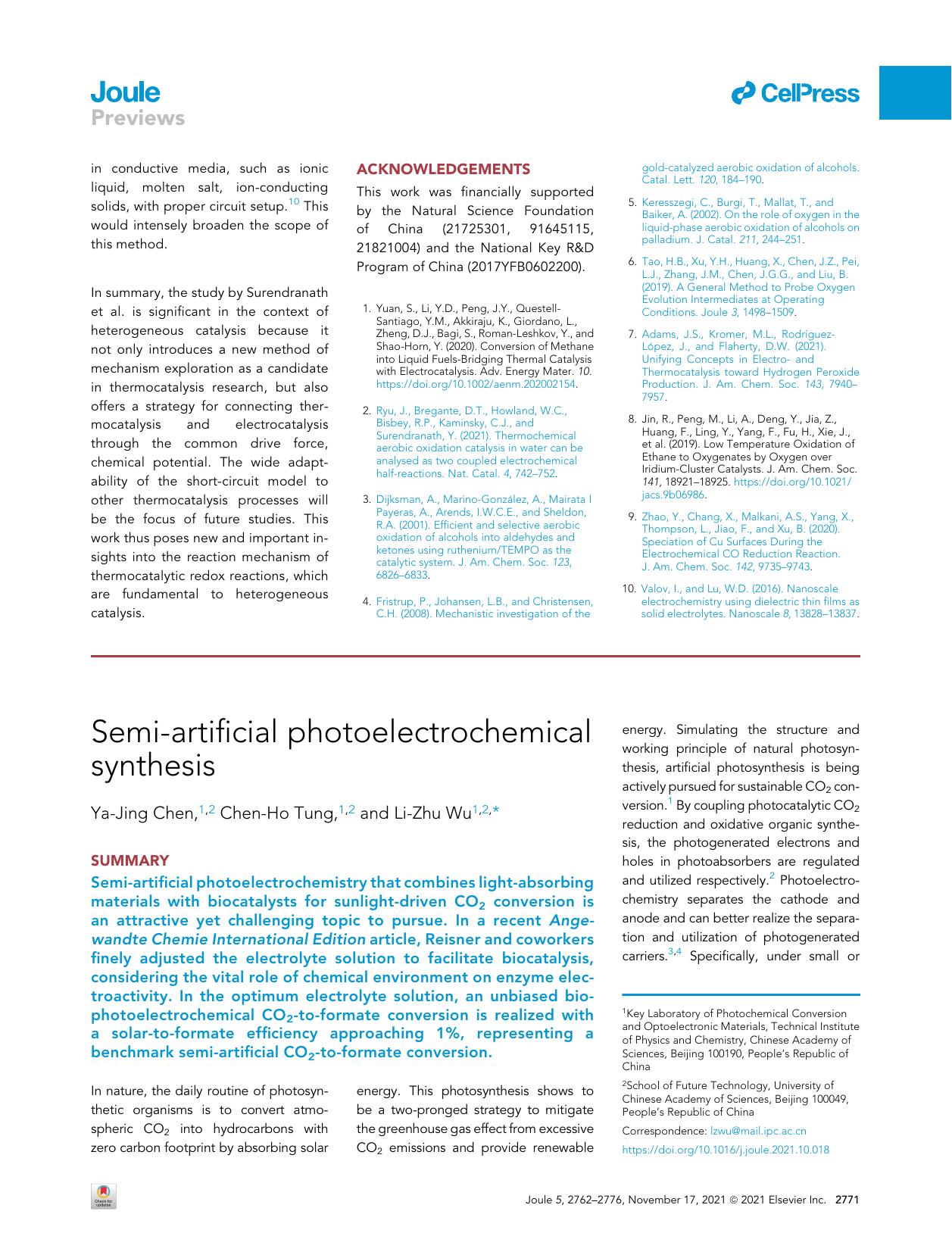 Semi-artificial photoelectrochemical synthesis by Ya-Jing Chen
