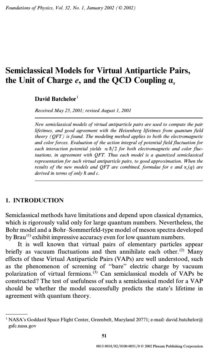 Semiclassical Models for Virtual Antiparticle Pairs, the Unit of Charge e, and the QCD Coupling <Emphasis Type="Bold">&#x03B1;<Emphasis> <Emphasis Type="Italic">s<Emphasis> by Unknown