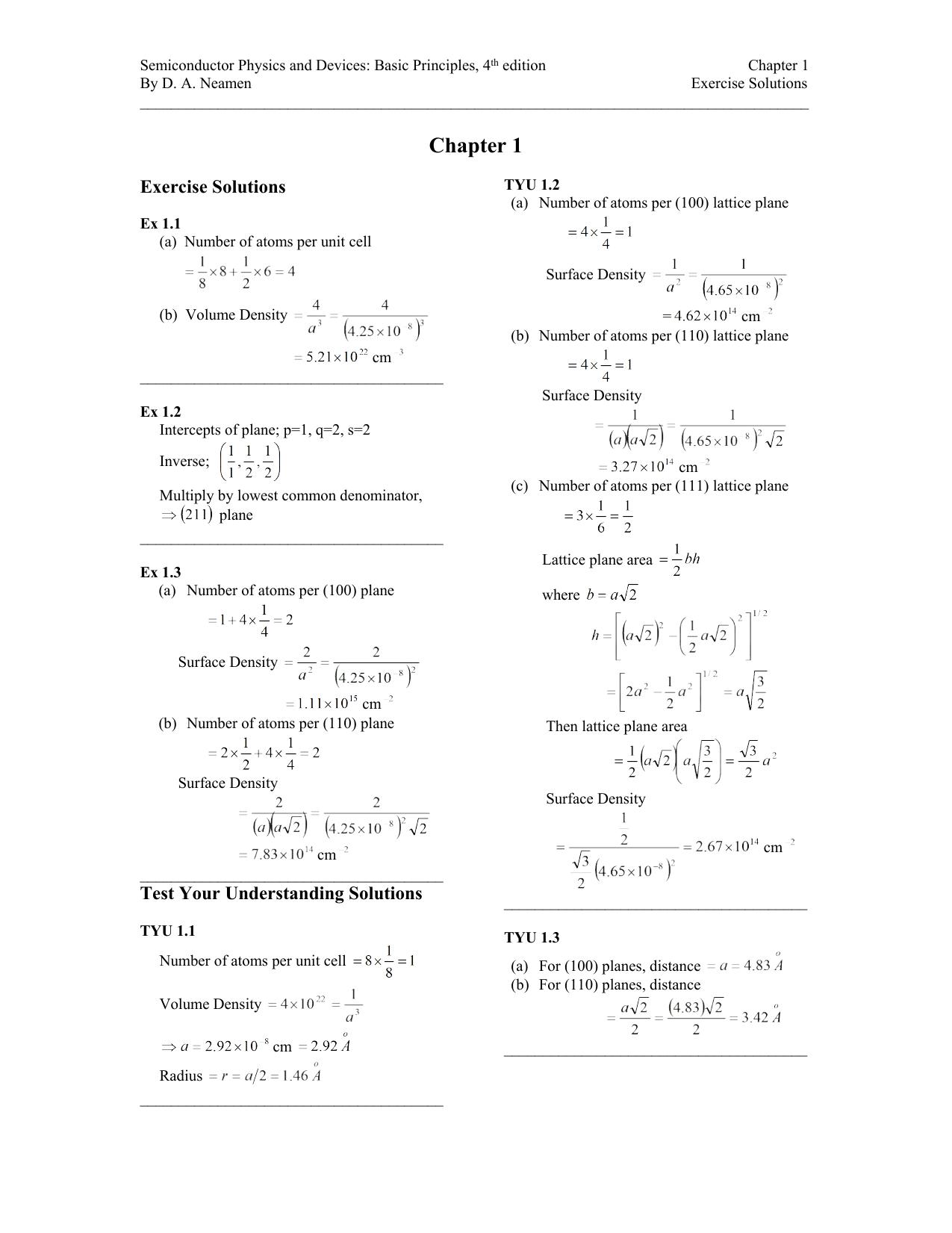 Semiconductor Physics and Devices - Solution Manual by Donald A. Neamen
