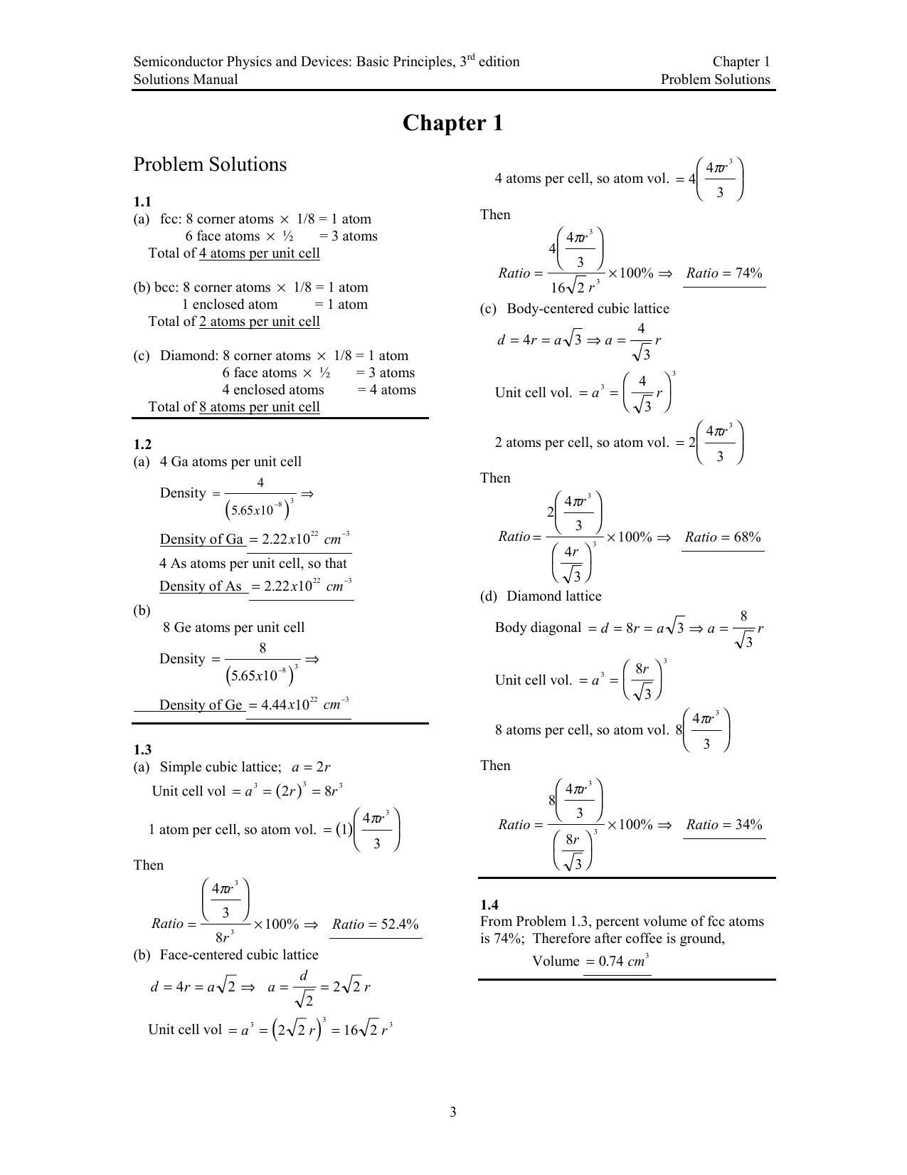 Semiconductor physics and devices: basic principles [solutions manual] by Donald A. Neamen