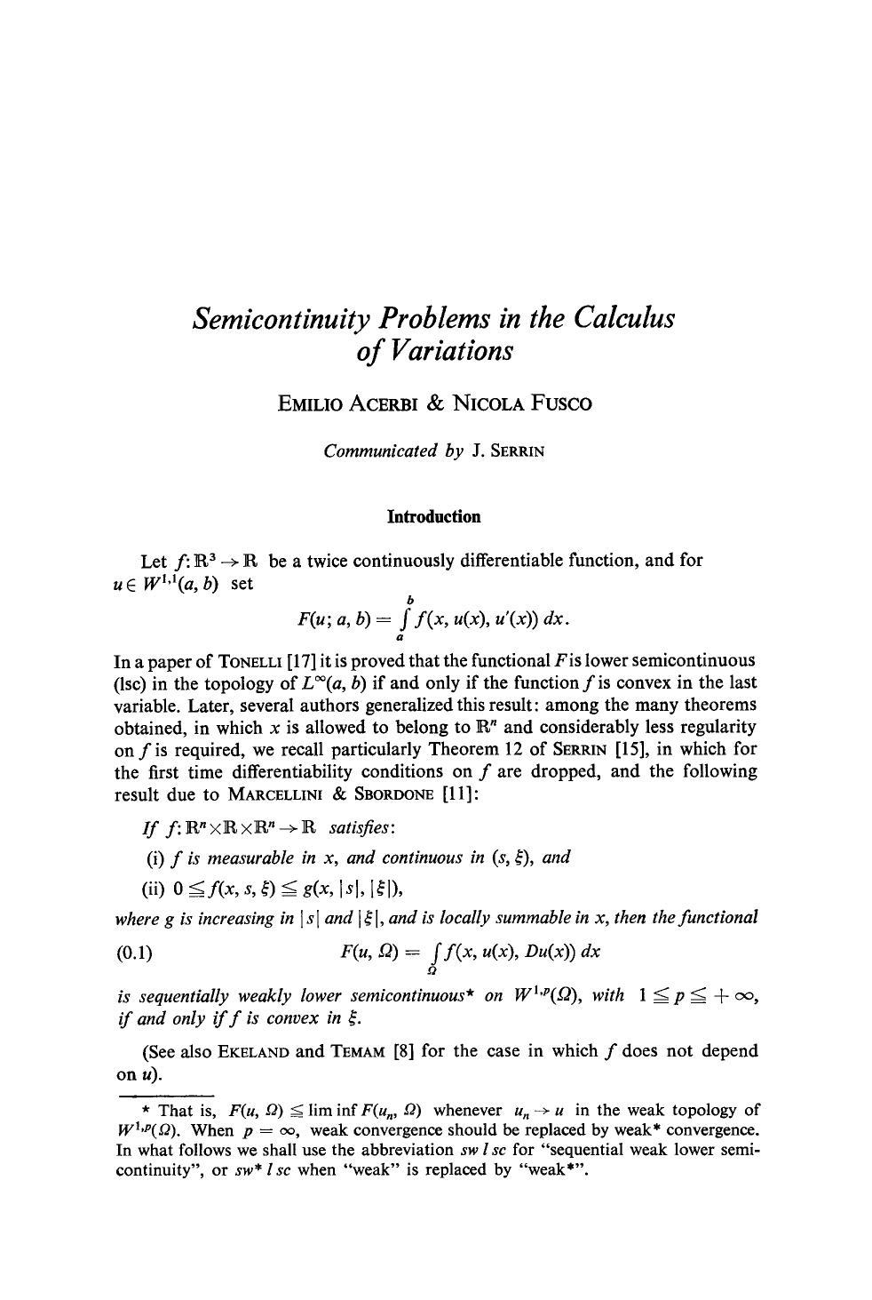 Semicontinuity problems in the calculus of variations by Unknown