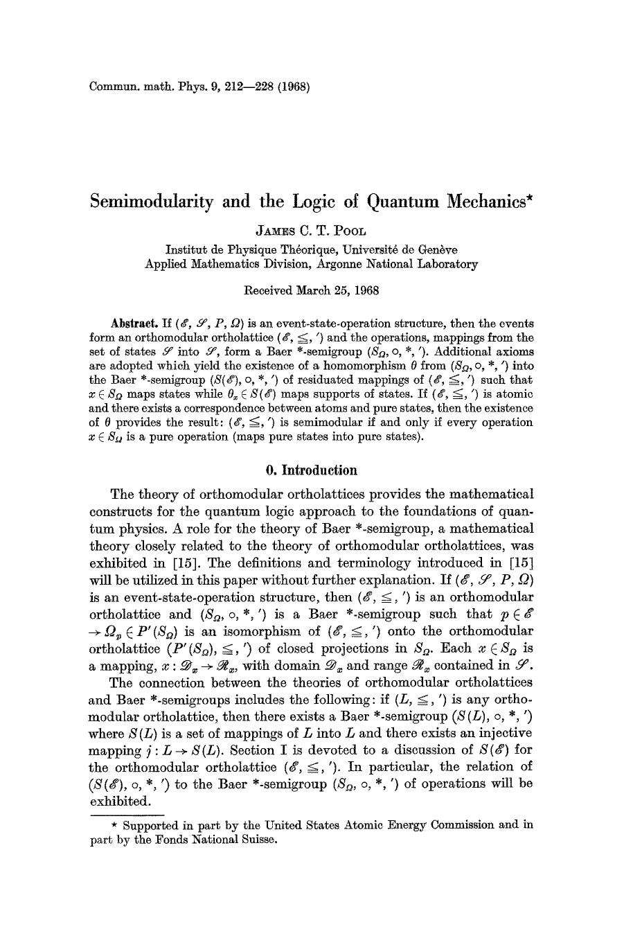 Semimodularity and the logic of quantum mechanics by Unknown