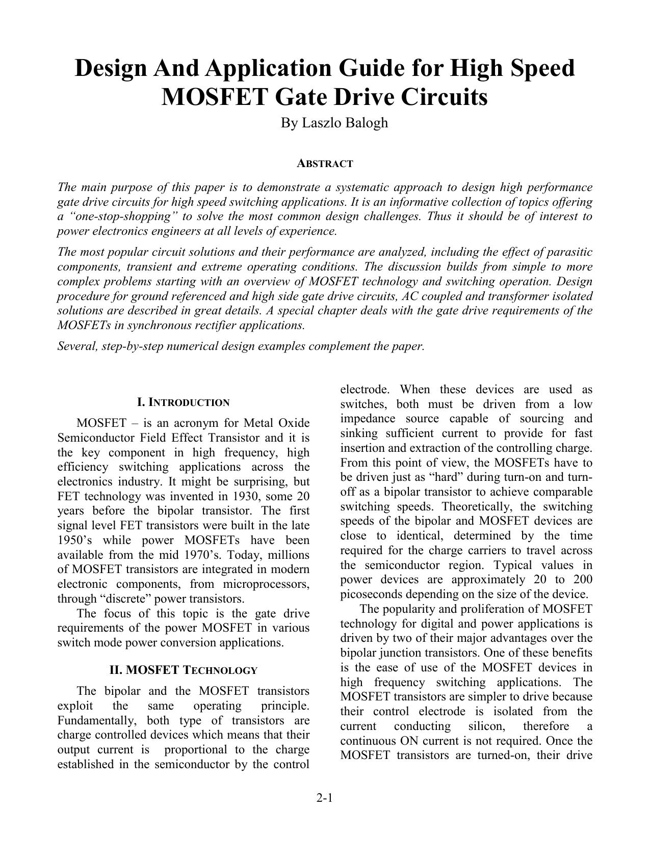 Seminar 1400 Topic 2 High-Speed MOSFET Gate Drive Circuits by Texas Instruments Incorporated