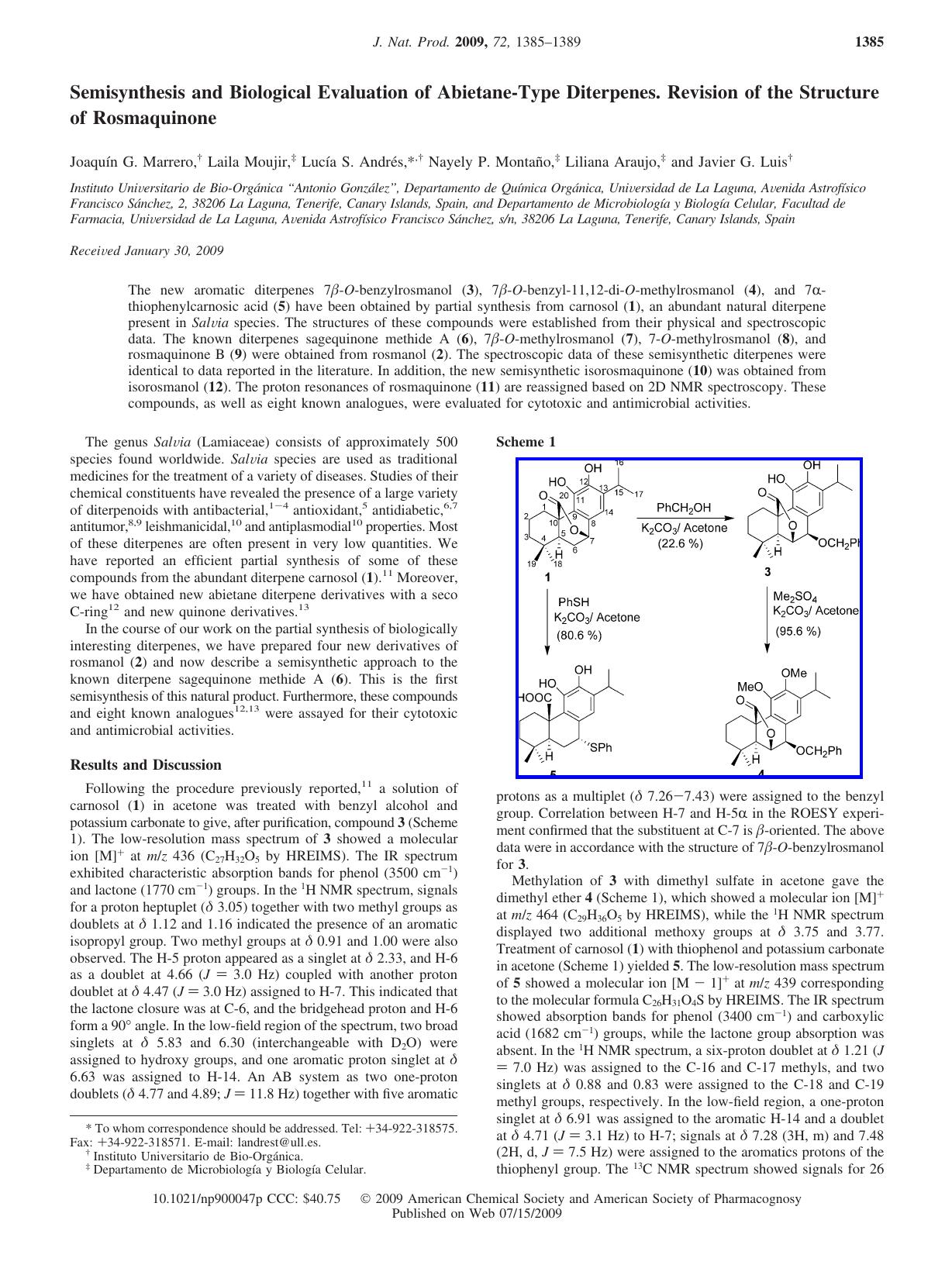 Semisynthesis and Biological Evaluation of Abietane-Type Diterpenes. Revision of the Structure of Rosmaquinone by Unknown