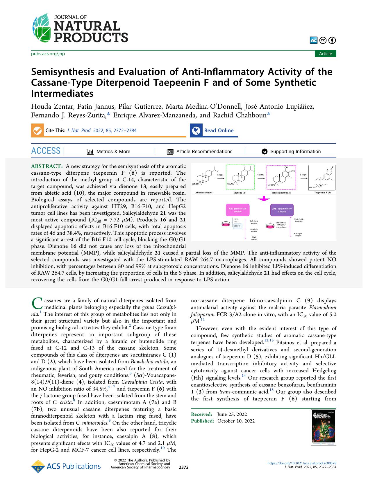 Semisynthesis and Evaluation of Anti-Inflammatory Activity of the Cassane-Type Diterpenoid Taepeenin F and of Some Synthetic Intermediates by unknow