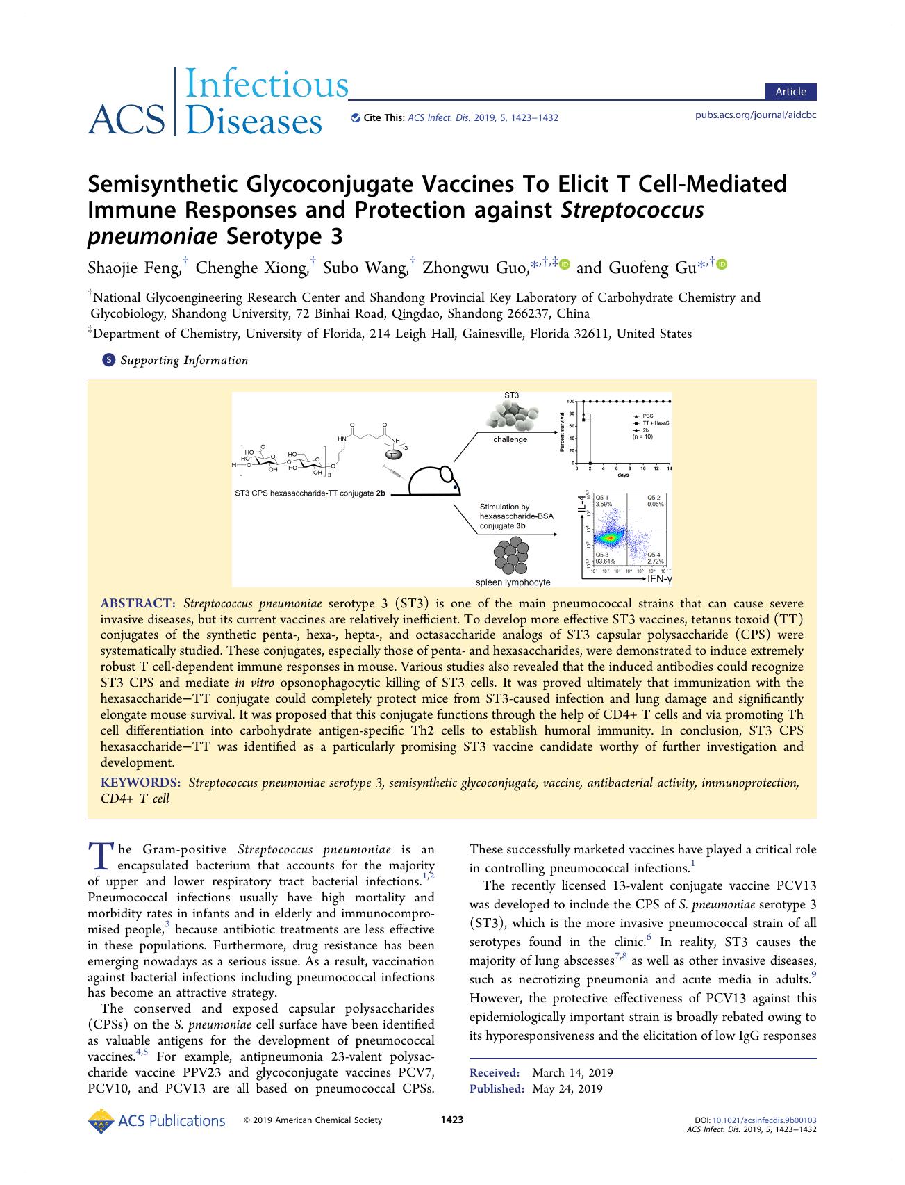 Semisynthetic Glycoconjugate Vaccines To Elicit T Cell-Mediated Immune Responses and Protection against Streptococcus pneumoniae Serotype 3 by unknow