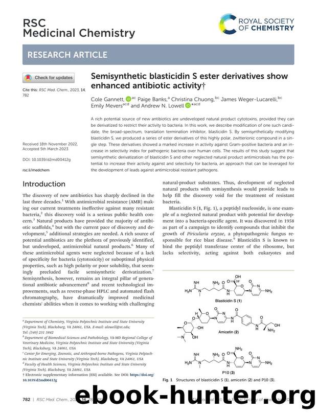 Semisynthetic blasticidin S ester derivatives show enhanced antibiotic activity by unknow