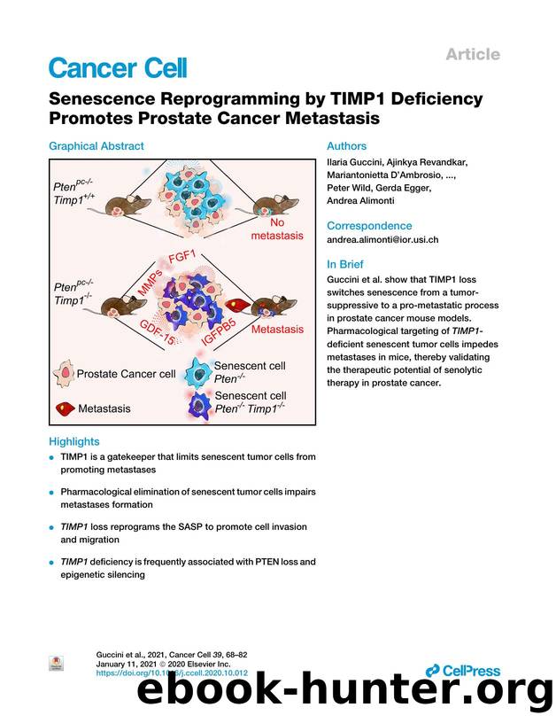 Senescence Reprogramming by TIMP1 Deficiency Promotes Prostate Cancer Metastasis by unknow