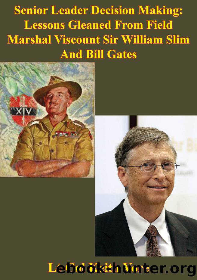 Senior Leader Decision Making: Lessons Gleaned From Field Marshal Viscount Sir William Slim And Bill Gates by Vore Lt-Col Keith;