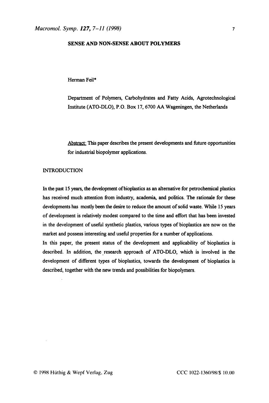Sense and nonsense about polymers by Unknown