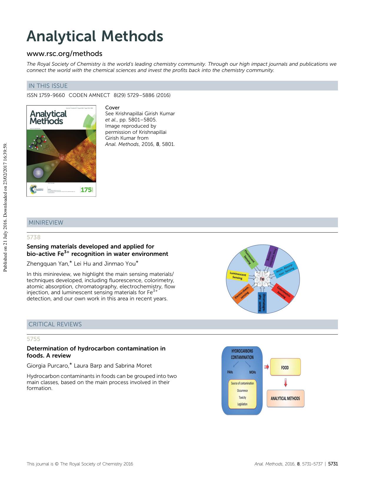 Sensing materials developed and applied for bio-active Fe3&plus; recognition in water environment by Unknown