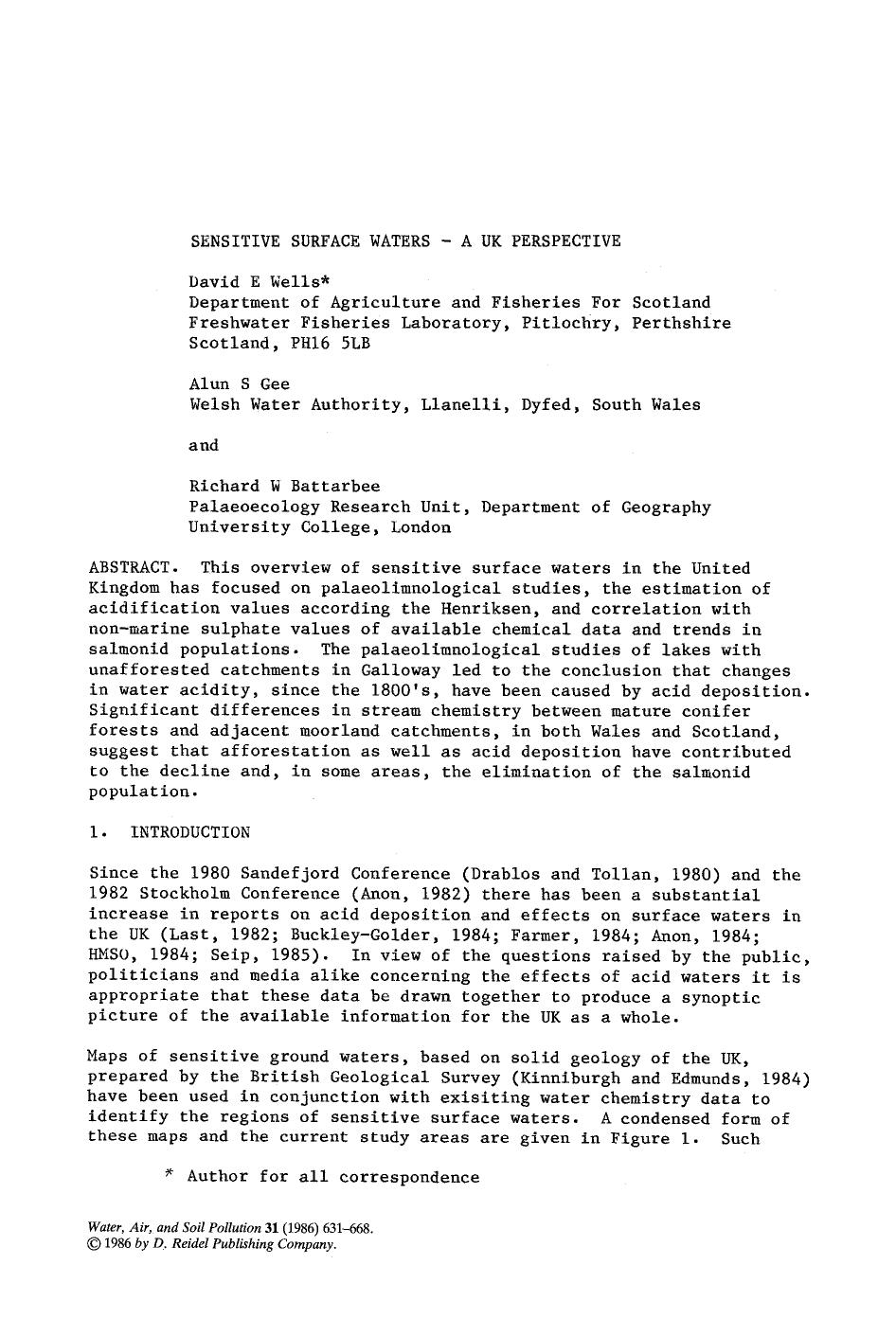 Sensitive surface waters — A UK perspective by Unknown