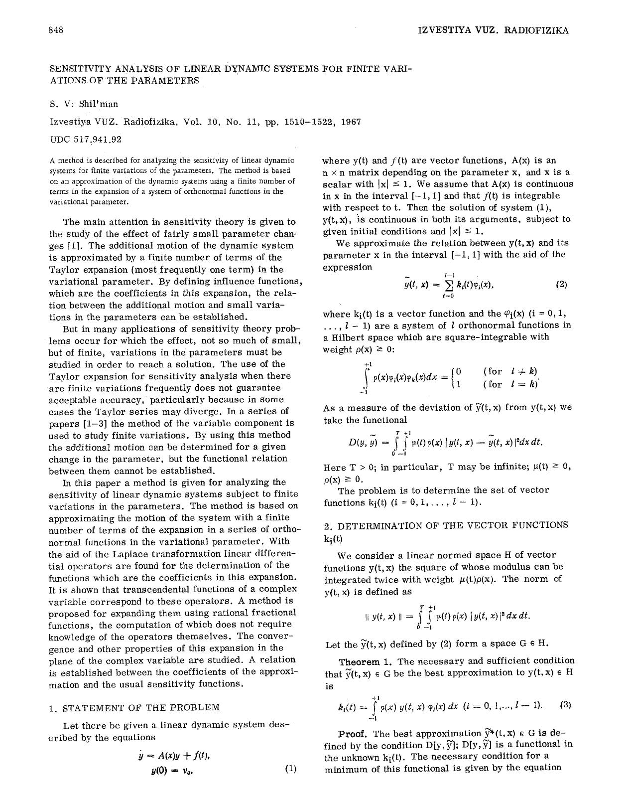 Sensitivity analysis of linear dynamic systems for finite variations of the parameters by Unknown