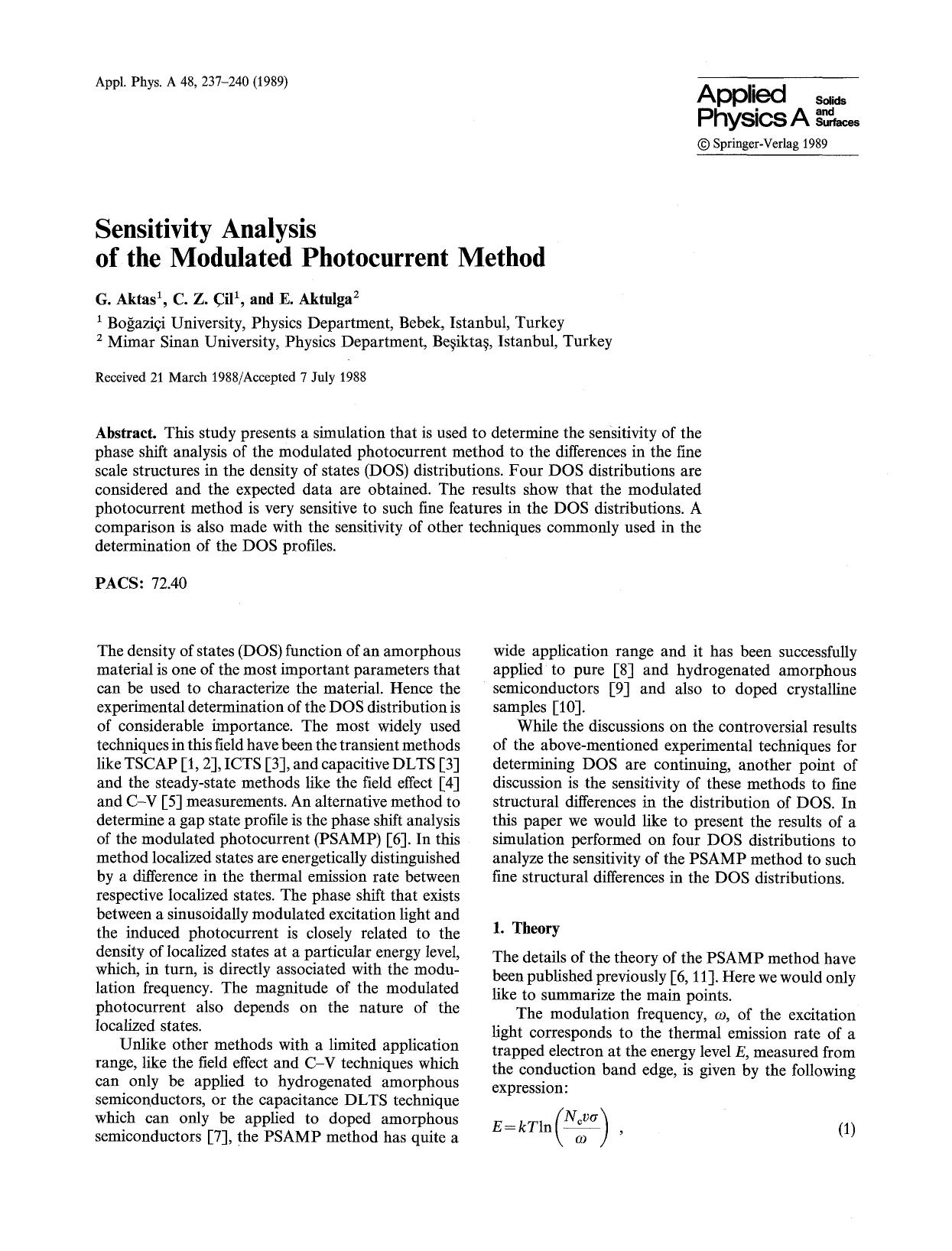 Sensitivity analysis of the modulated photocurrent method by Unknown