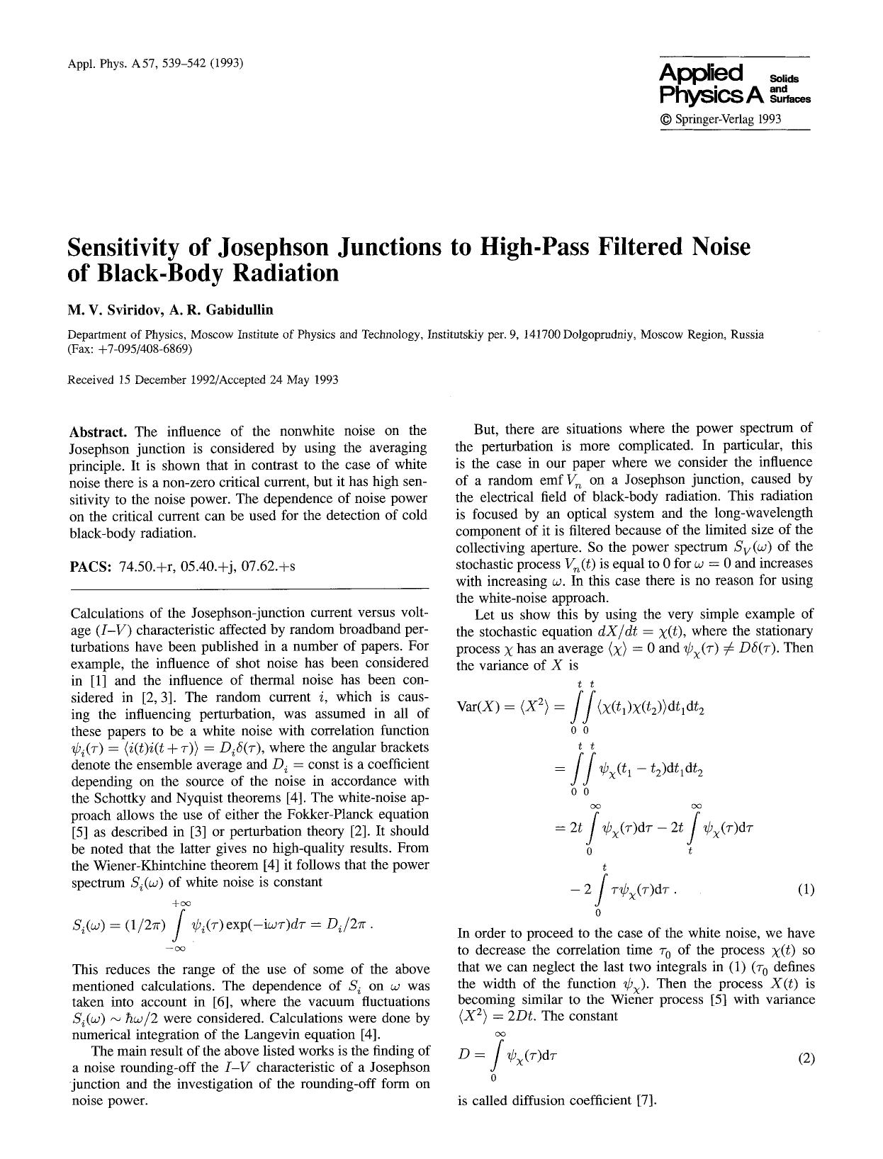 Sensitivity of Josephson junctions to high-pass filtered noise of black-body radiation by Unknown