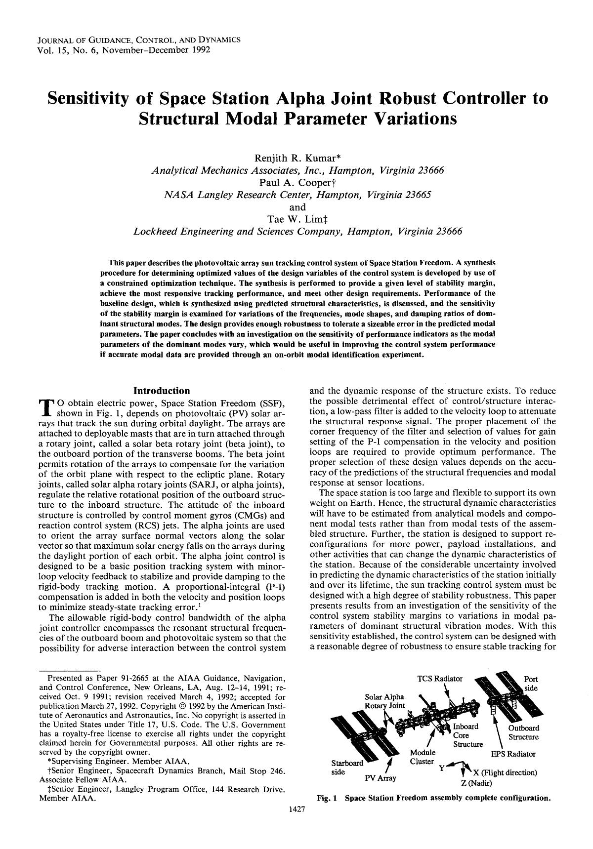 Sensitivity of Space Station alpha joint robust controller to structural modal parameter variations by Unknown