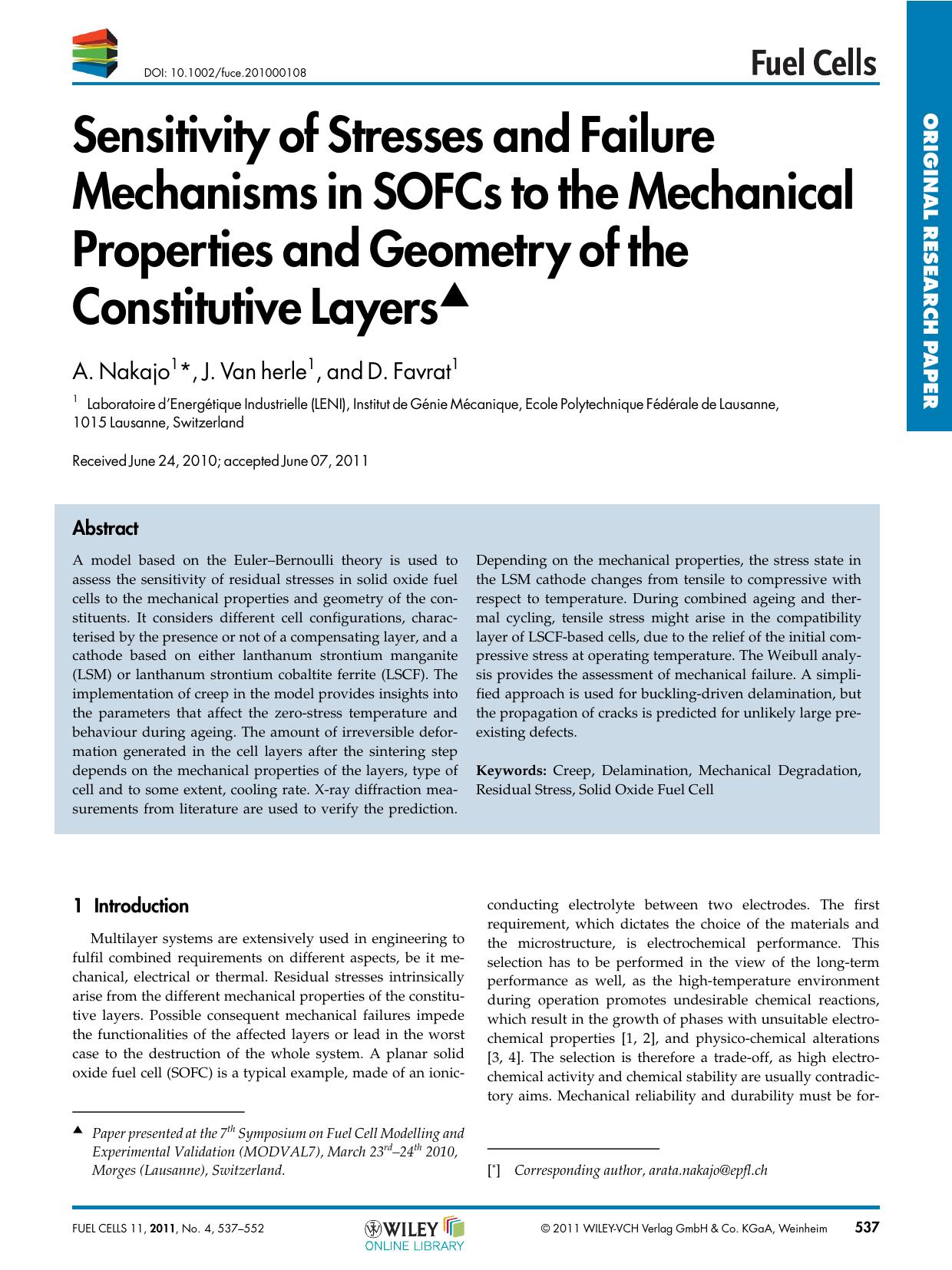 Sensitivity of Stresses and Failure Mechanisms in SOFCs to the Mechanical Properties and Geometry of the Constitutive Layers by Unknown