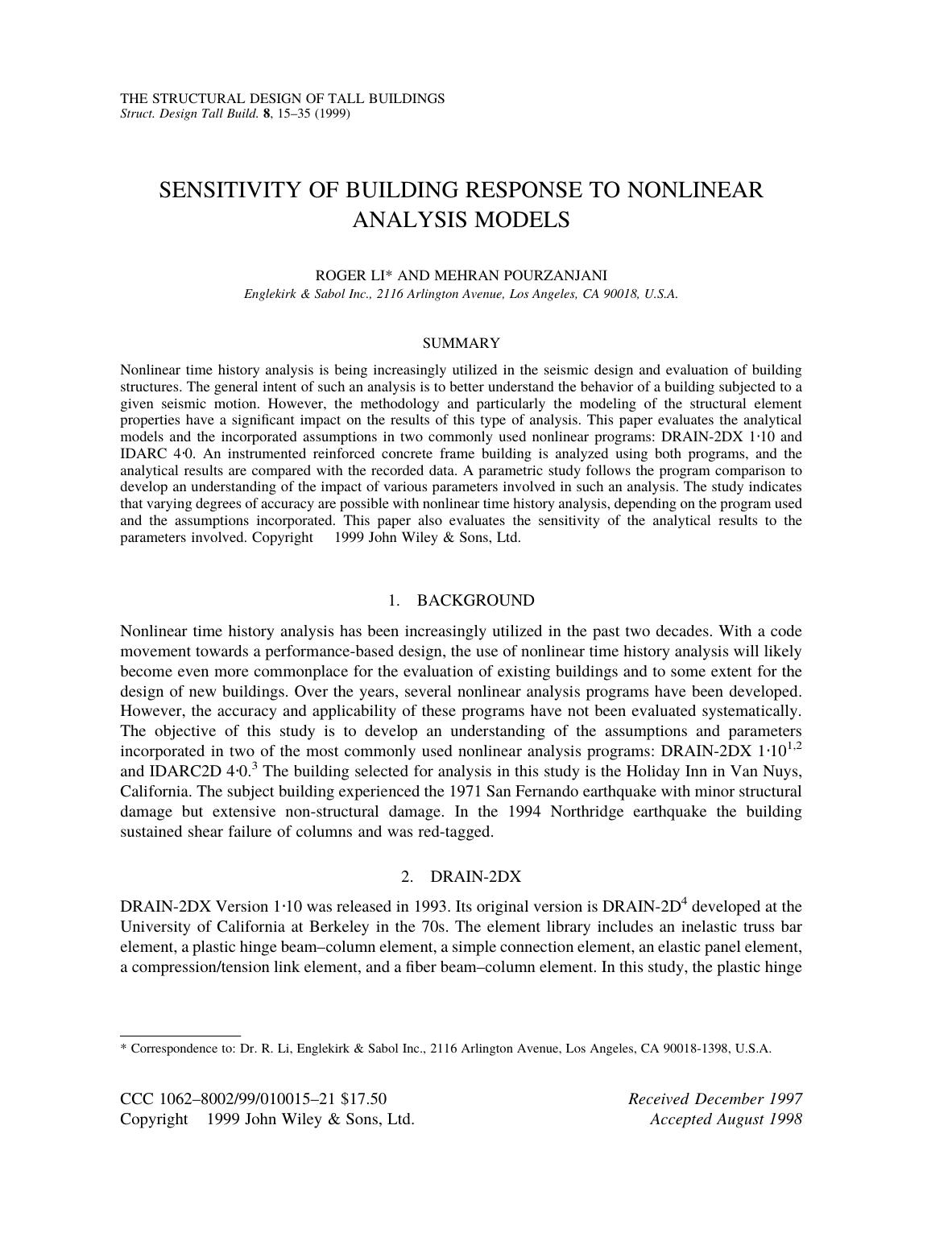 Sensitivity of building response to nonlinear analysis models by Unknown