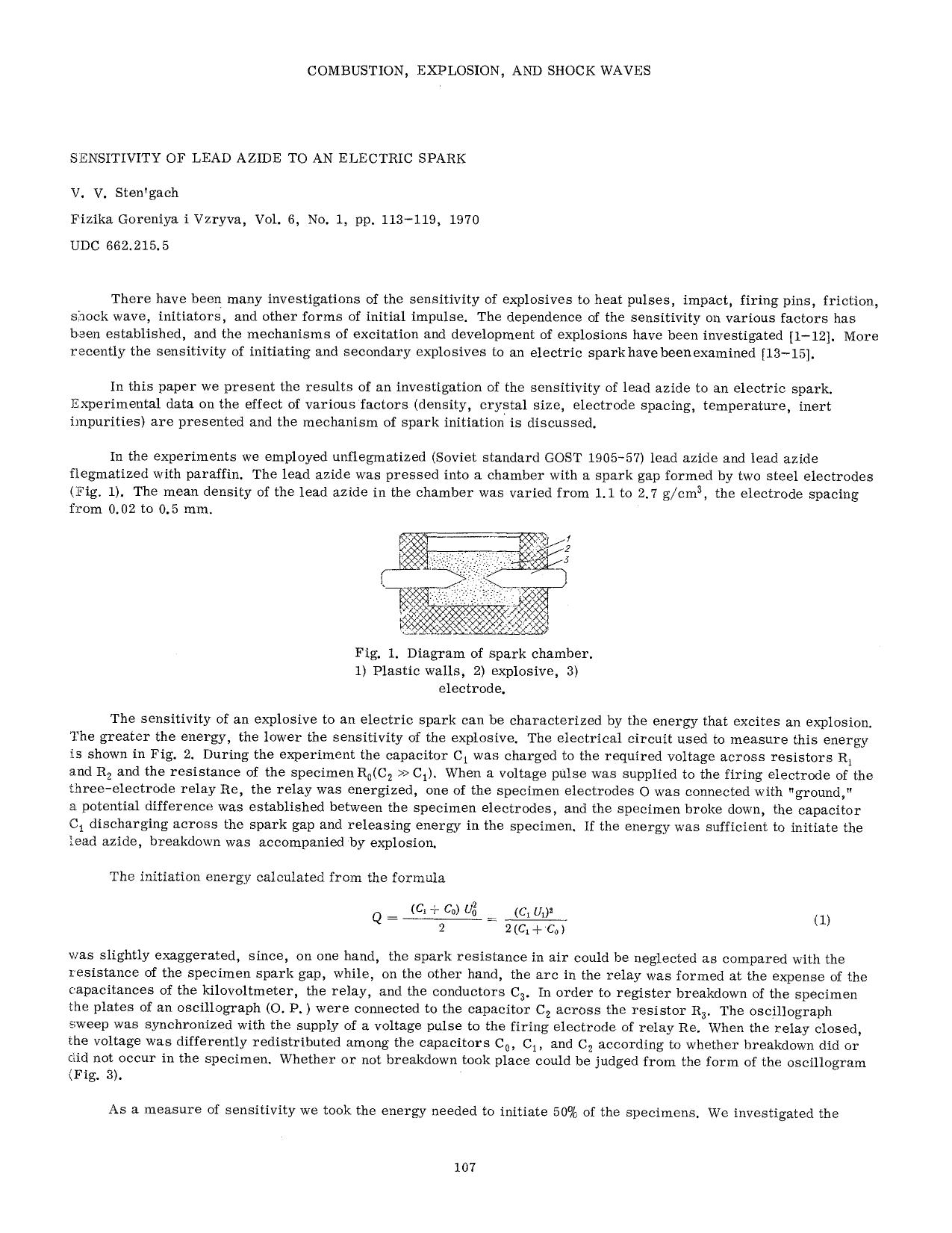 Sensitivity of lead azide to an electric spark by Unknown