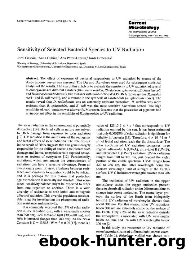 Sensitivity of selected bacterial species to UV radiation by Unknown