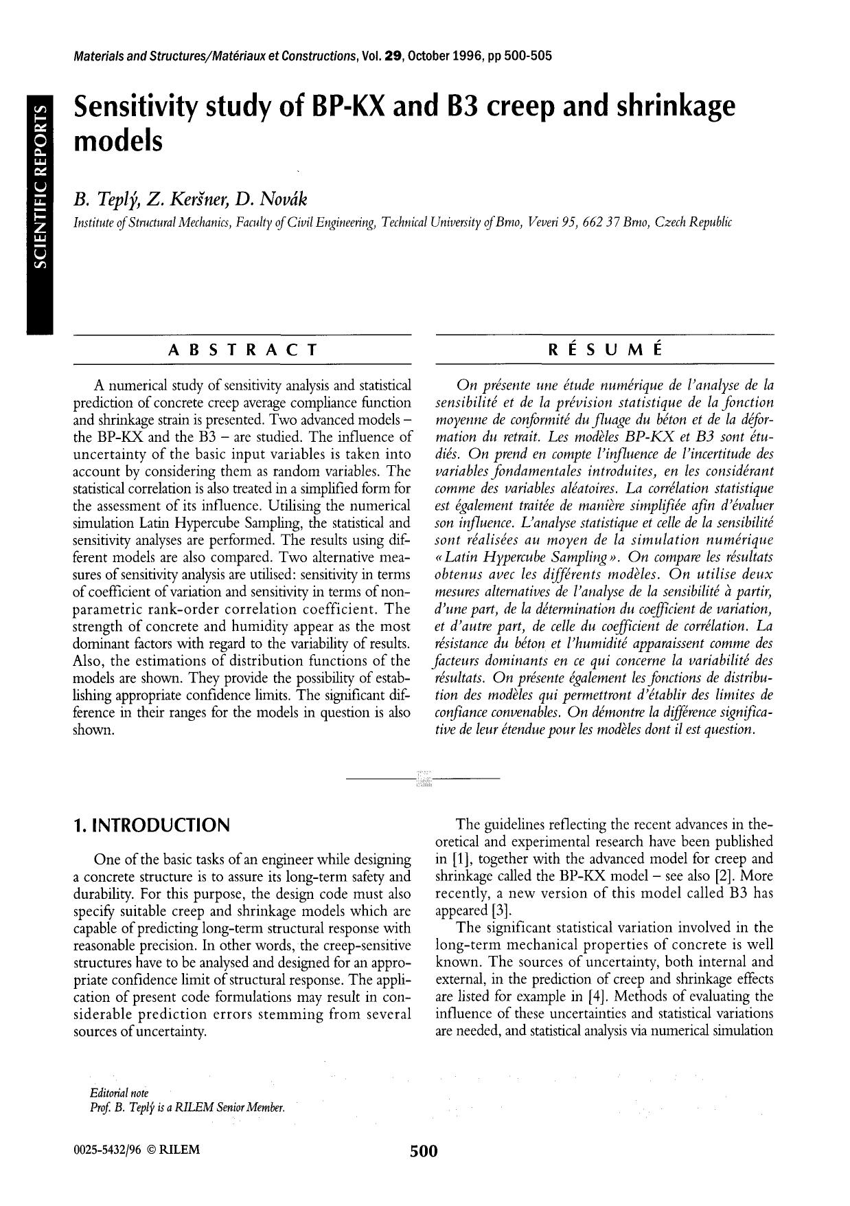 Sensitivity study of BP-KX and B3 creep and shrinkage models by Unknown