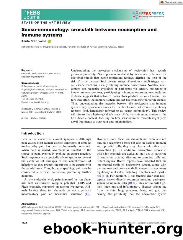 Sensoâimmunology: crosstalk between nociceptive and immune systems by Unknown