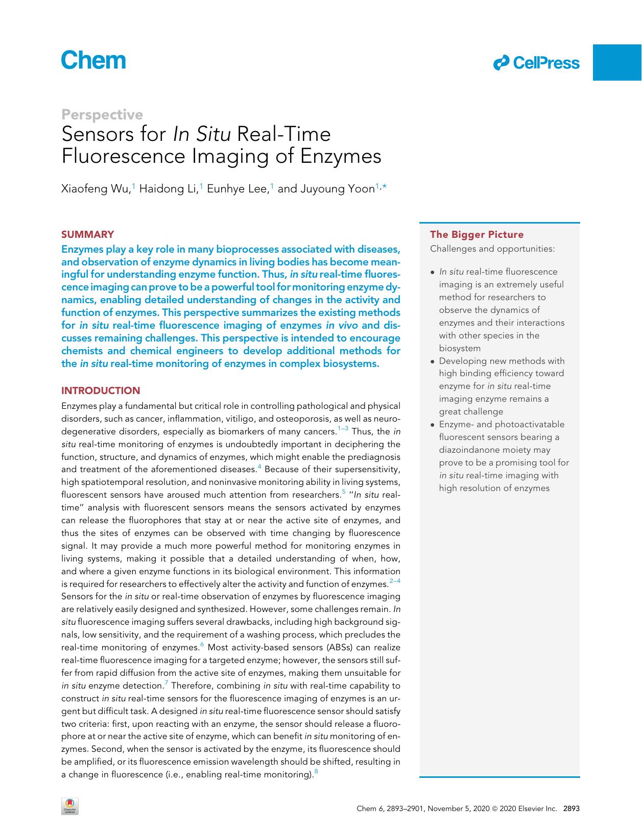 Sensors for In Situ Real-Time Fluorescence Imaging of Enzymes by Xiaofeng Wu & Haidong Li & Eunhye Lee & Juyoung Yoon