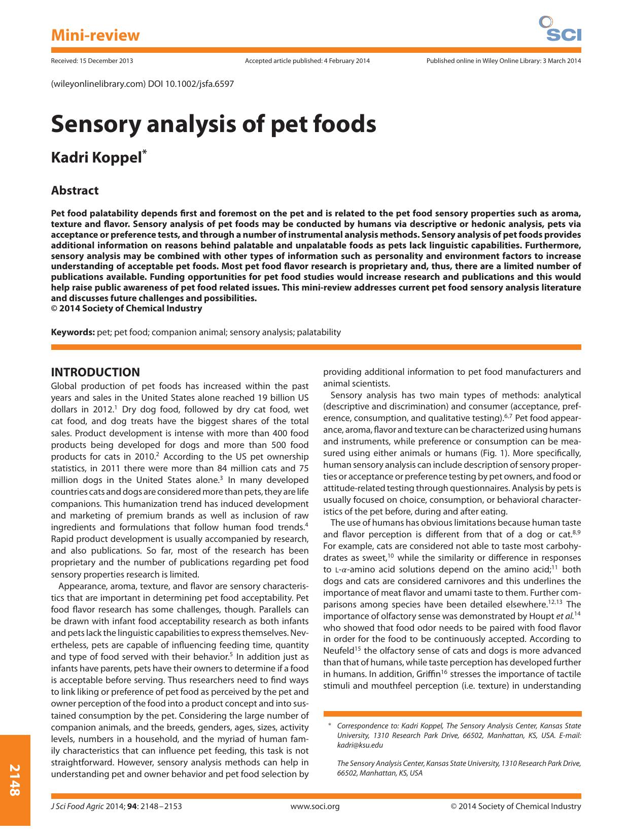 Sensory analysis of pet foods by Unknown