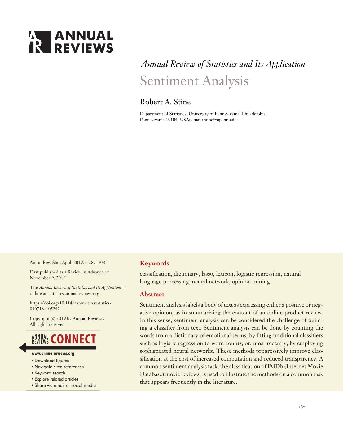 Sentiment Analysis by Robert A. Stine
