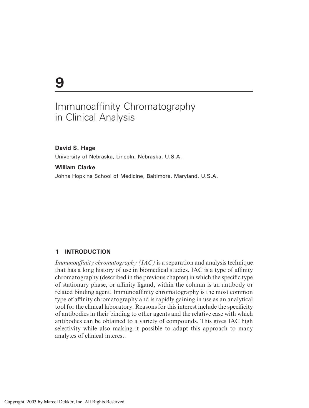 Separation Techniques in Clinical Chemistry by David S. Hage William Clarke