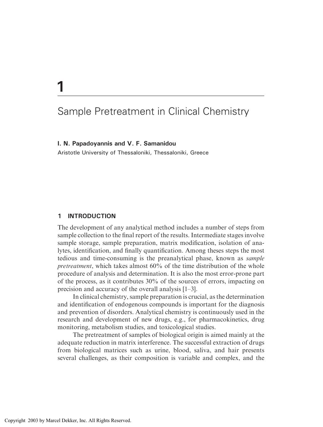 Separation Techniques in Clinical Chemistry by I. N. Papadoyannis and V. F. Samanidou
