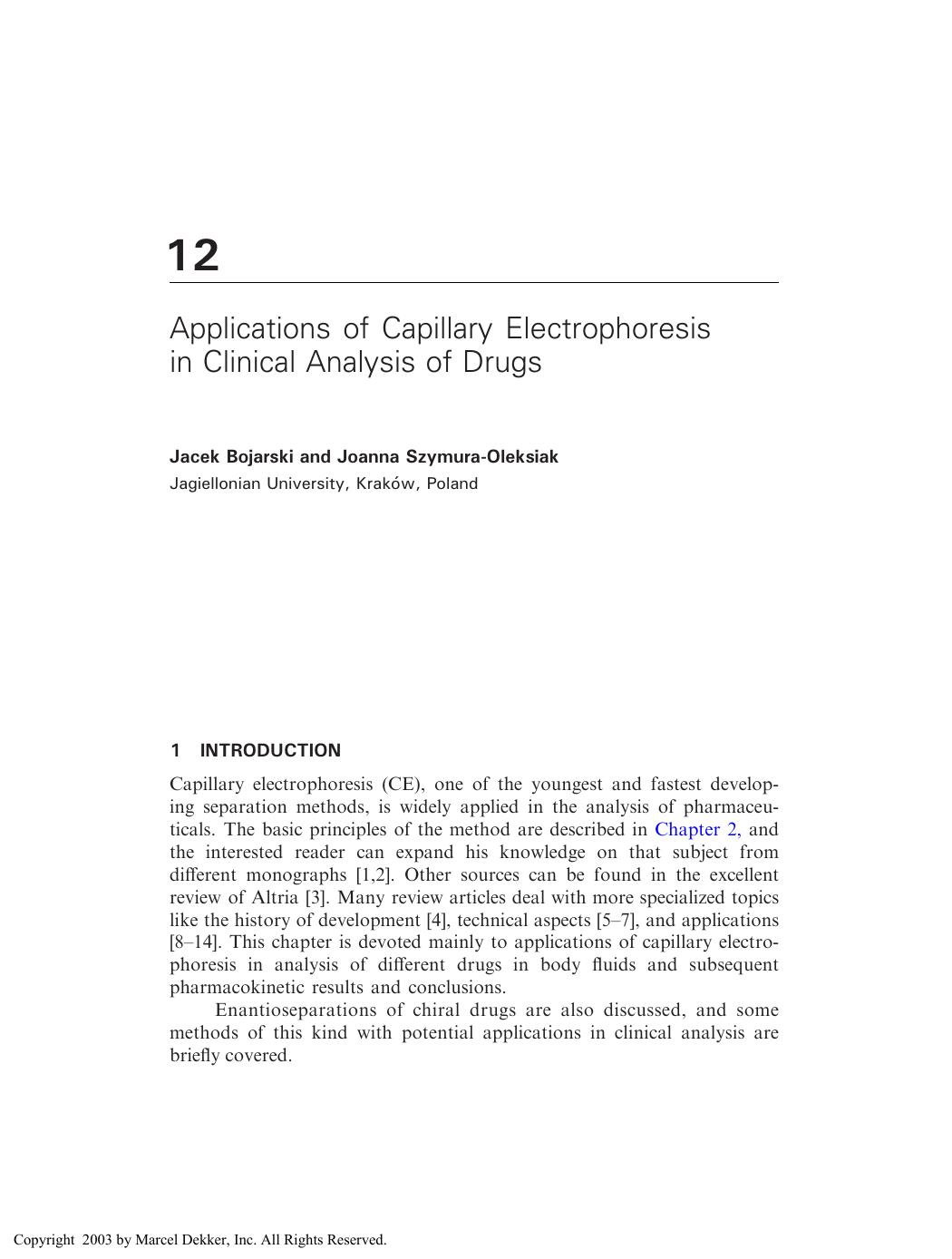 Separation Techniques in Clinical Chemistry by Jacek Bojarski and Joanna Szymura-Oleksiak