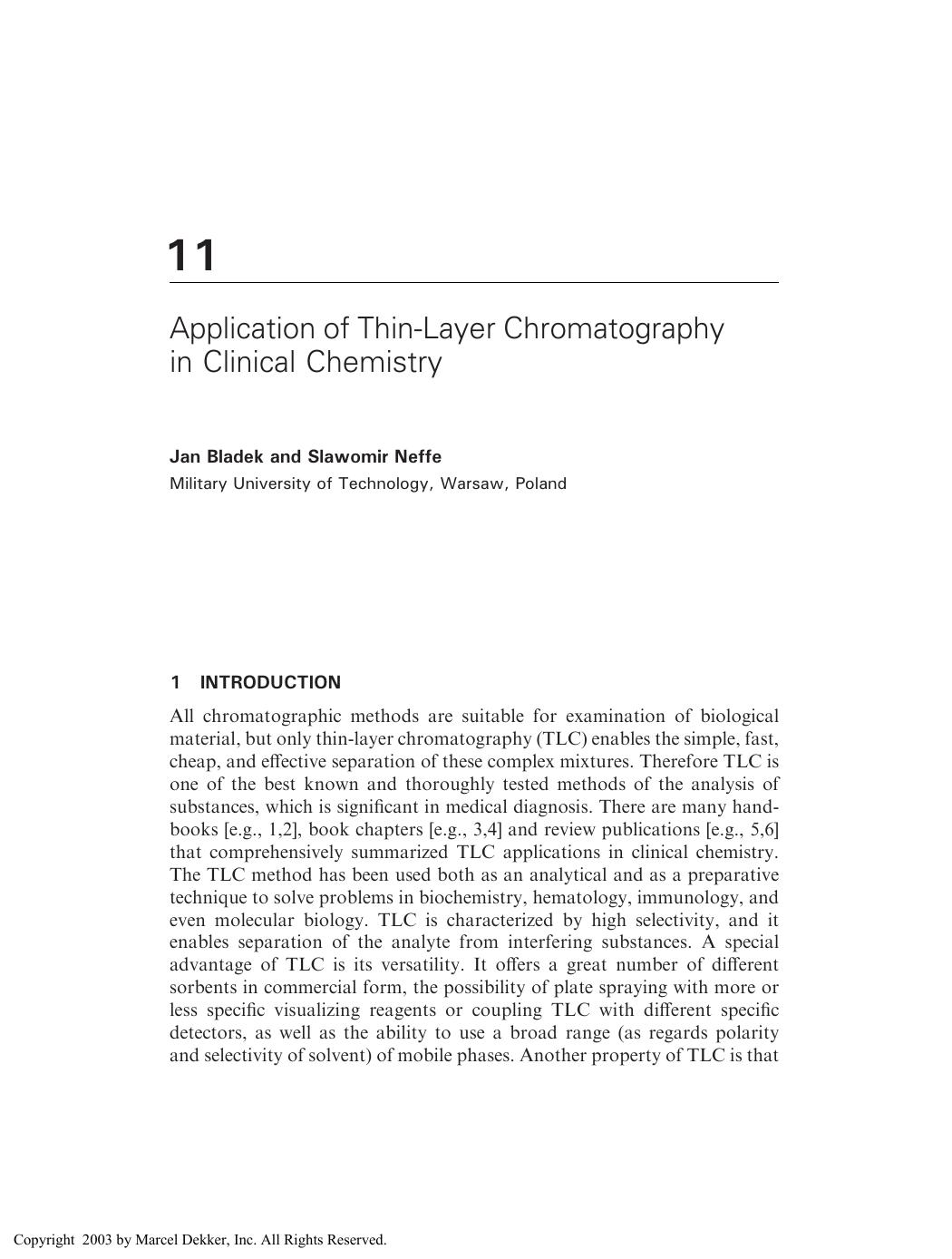 Separation Techniques in Clinical Chemistry by Jan Bladek and Slawomir Neffe