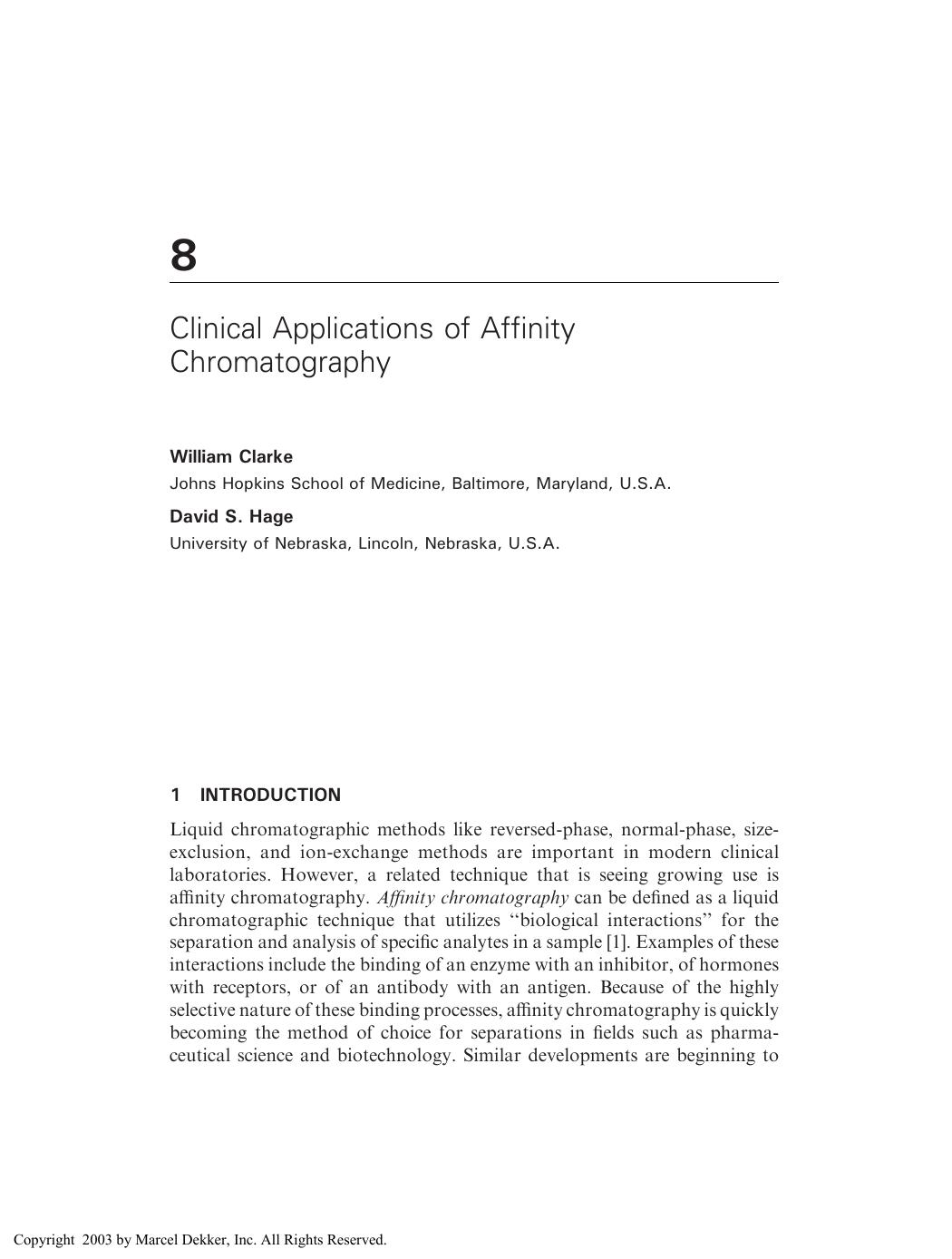 Separation Techniques in Clinical Chemistry by William Clarke David S. Hage