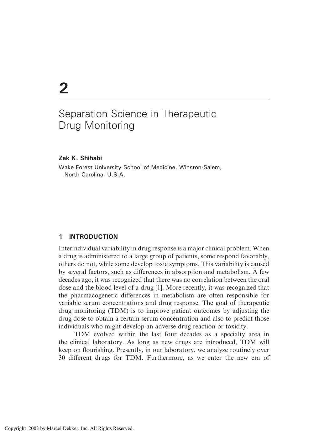 Separation Techniques in Clinical Chemistry by Zak K. Shihabi