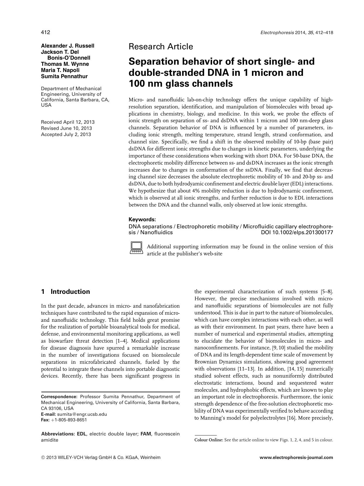 Separation behavior of short single&#x02010; and double&#x02010;stranded DNA in 1 micron and 100 nm glass channels by Unknown
