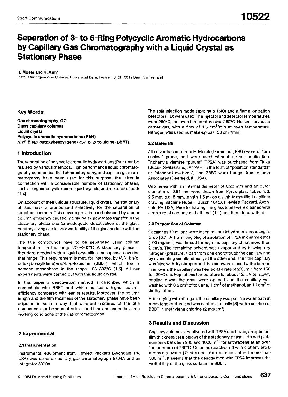 Separation of 3- to 6-ring polycyclic aromatic hydrocarbons by capillary gas chromatography with a liquid crystal as stationary phase by Unknown