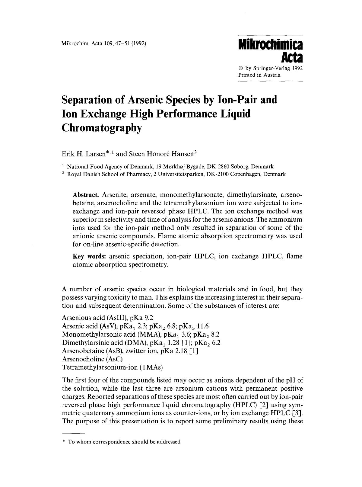 Separation of arsenic species by ion-pair and ion exchange high performance liquid chromatography by Unknown