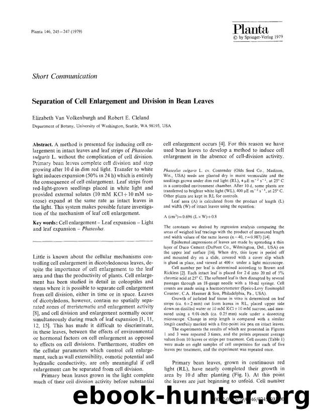 Separation of cell enlargement and division in bean leaves by Unknown
