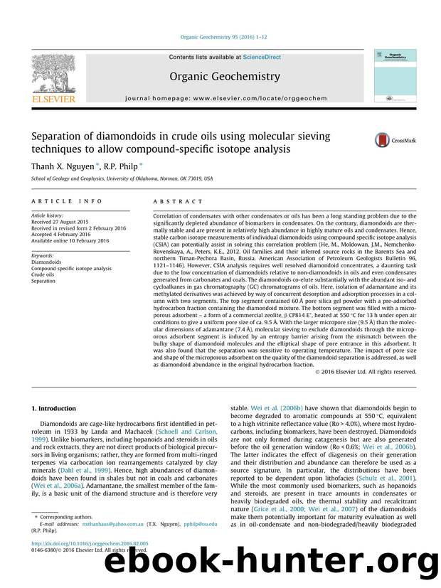 Separation of diamondoids in crude oils using molecular sieving techniques to allow compound-specific isotope analysis by Thanh X. Nguyen & R.P. Philp