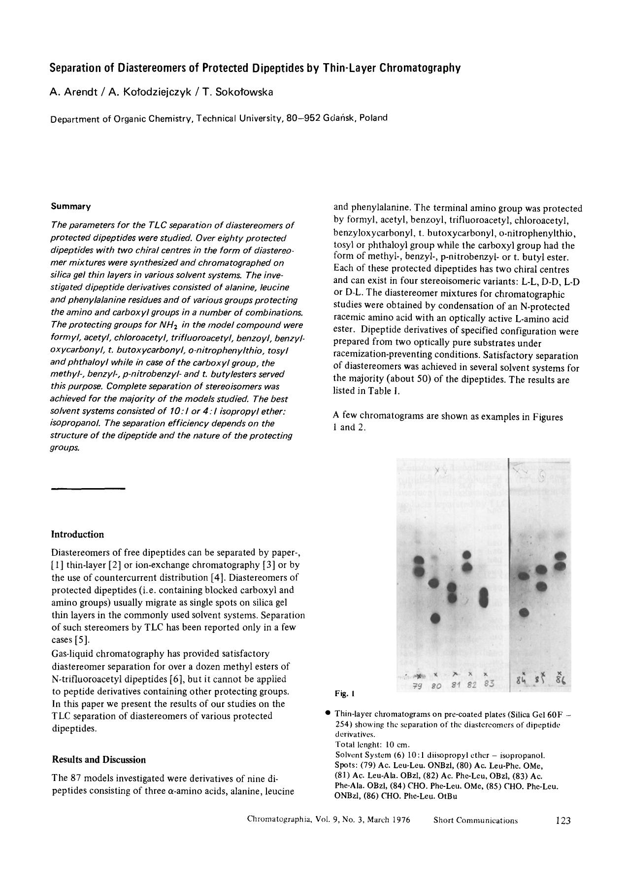 Separation of diastereomers of protected dipeptides by thin-layer chromatography by Unknown