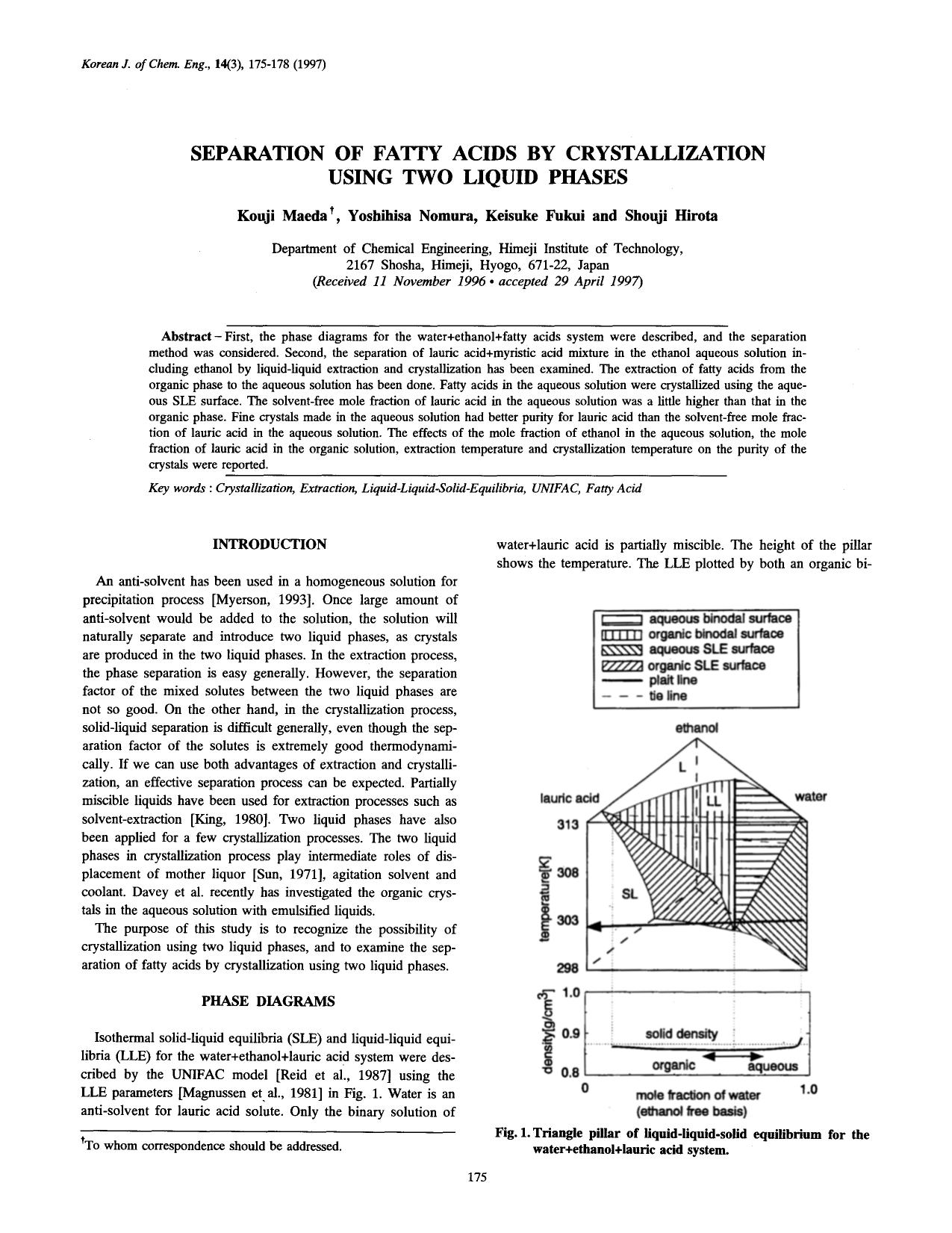 Separation of fatty acids by crystallization using two liquid phases by Unknown
