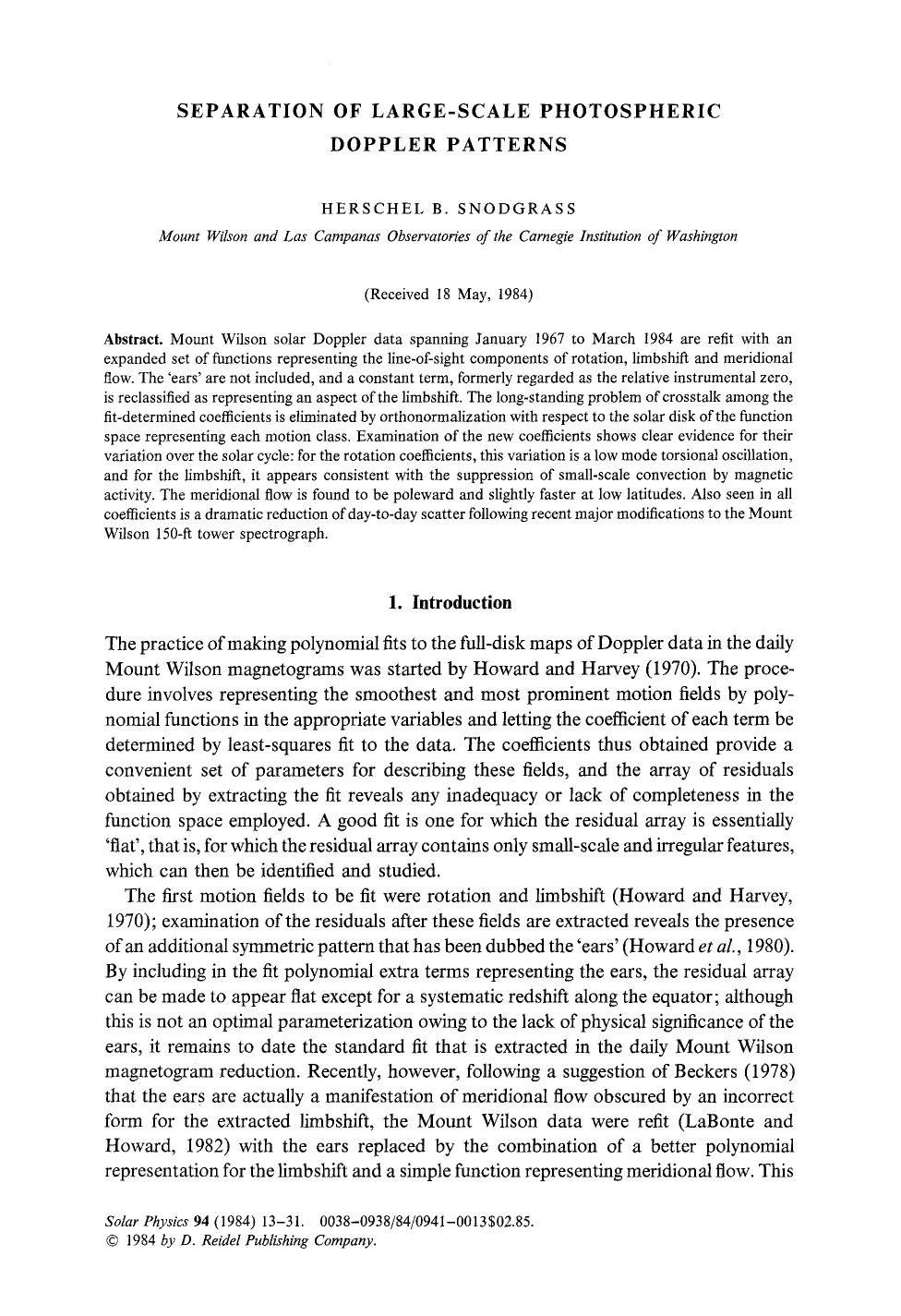 Separation of large-scale photospheric Doppler patterns by Unknown