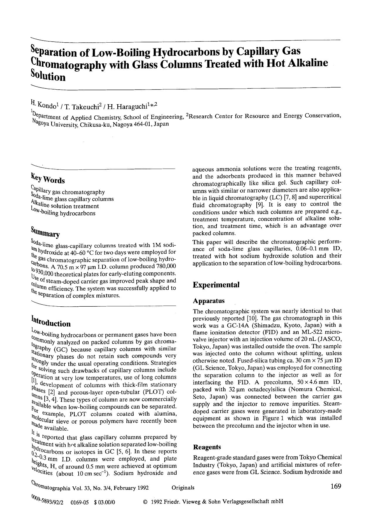 Separation of low-boiling hydrocarbons by capillary gas chromatography with glass columns treated with hot alkaline solution by Unknown