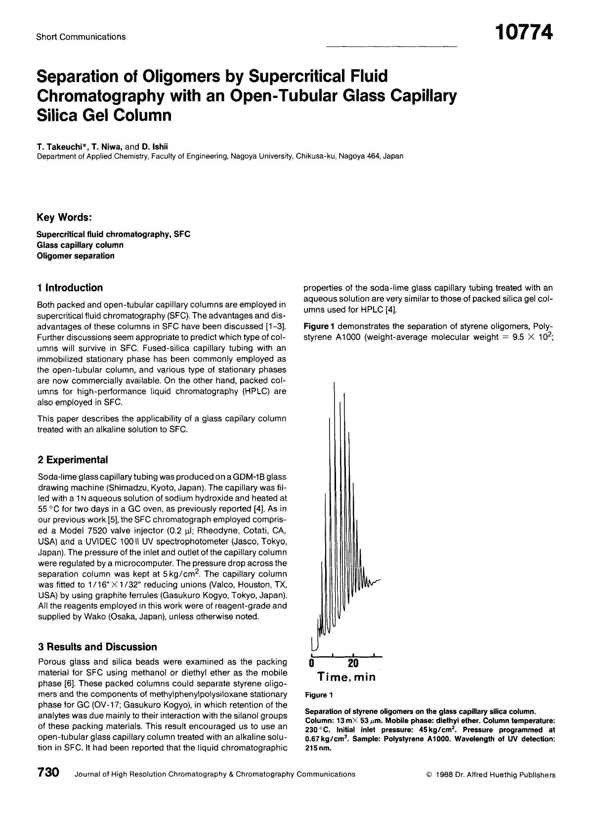 Separation of oligomers by supercritical fluid chromatography with an open-tubular glass capillary silica gel column by Unknown