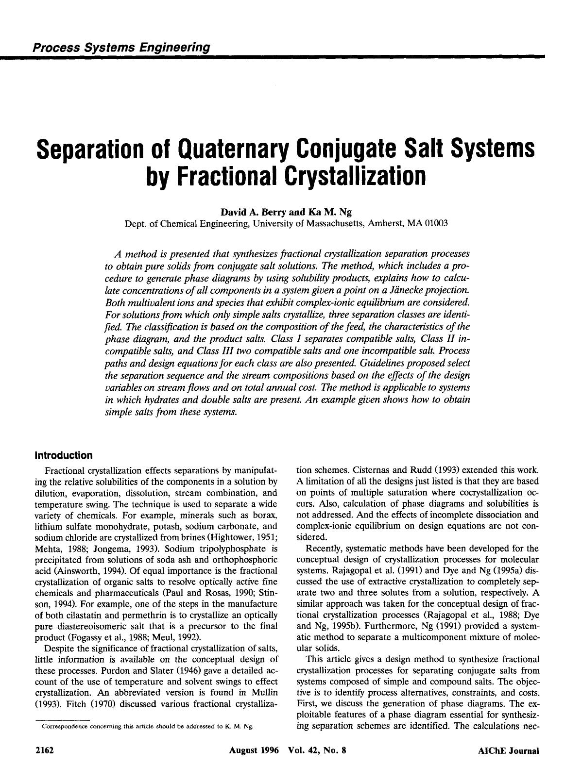 Separation of quaternary conjugate salt systems by fractional crystallization by Unknown
