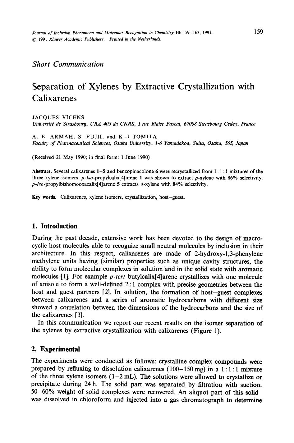 Separation of xylenes by extractive crystallization with calixarenes by Unknown