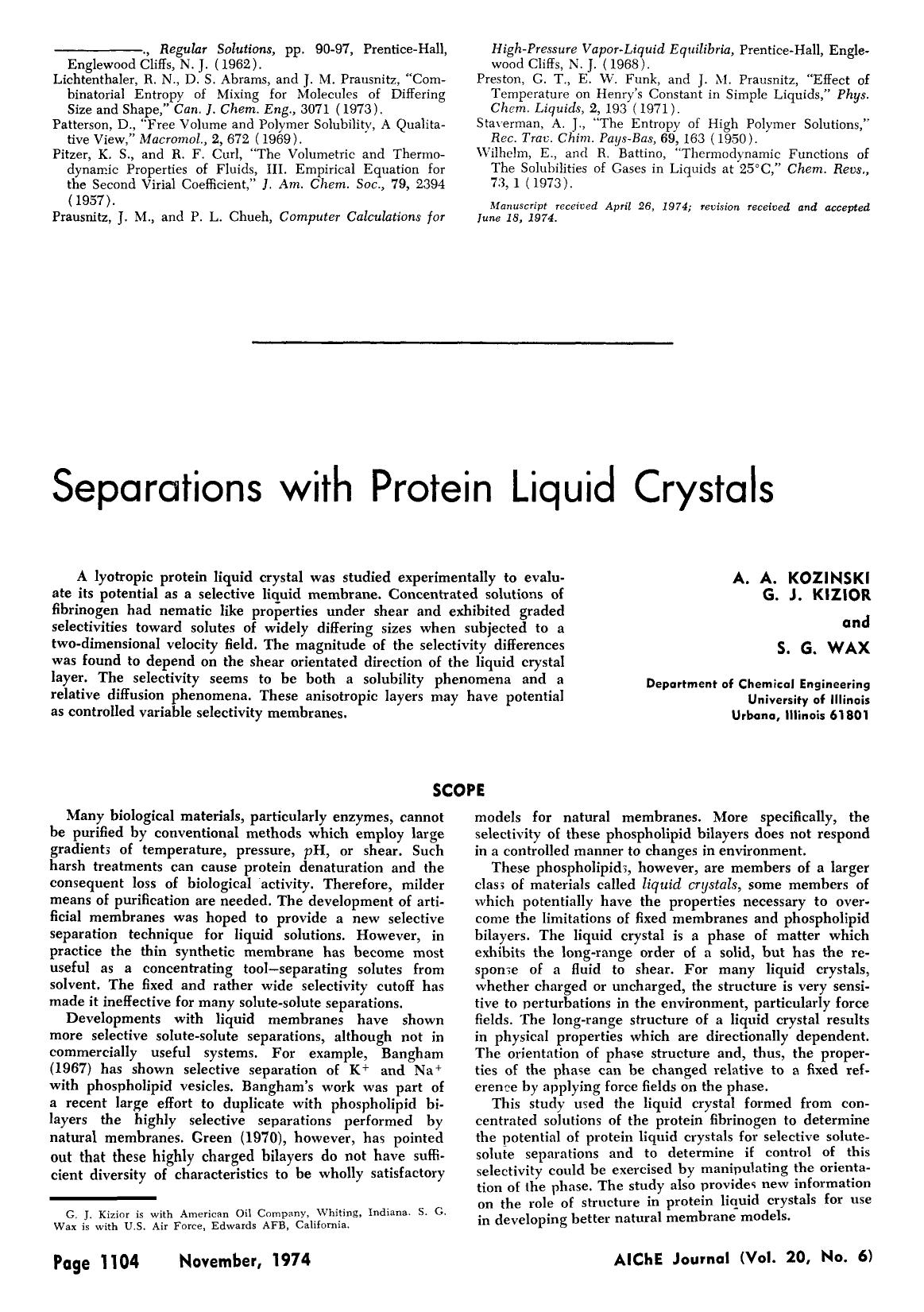 Separations with protein liquid crystals by Unknown